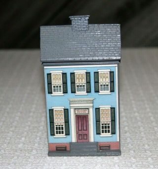 Vtg Miniature House Wall Decor Or Shelf Sitter 5 1/2 " Tall Blue House Grey Roof