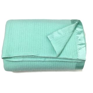 Vintage Acrylic Satin Trim Waffle Weave Blanket Twin/full Green 82 X 76 Usa 5938