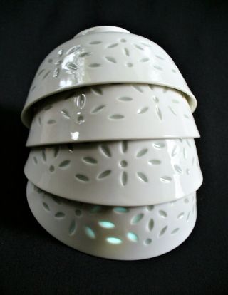 4 Vint White Rice Grain Japanese Porcelain Translucent Footed Bowls Omc Otagiri