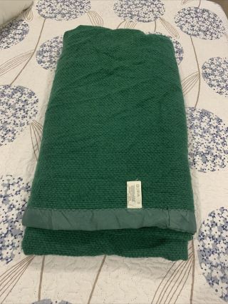 Vtg Hunter Green Thermal Waffle Weave Acrylic Blanket Satin Trim Usa Blanket Jcp