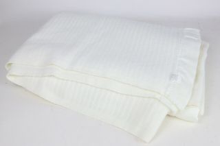 Vintage Acrylic Nylon Trim Waffle Weave Blanket White Ivory 62 " X 86” Usa Made
