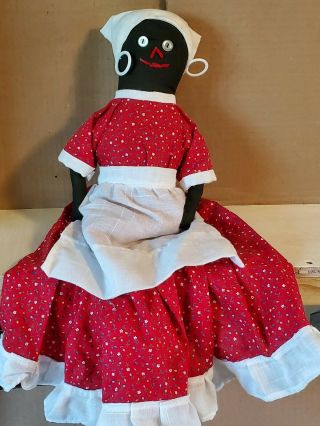 Vintage Primitive Mammy Cloth Doll Toaster Cover Or Shelf Sitter 17 " Red