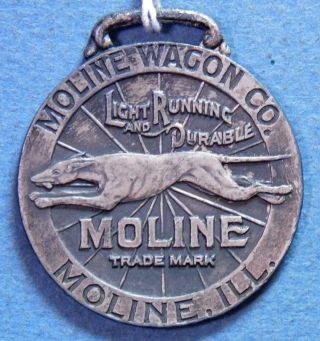 Moline Wagon Co John Deere Nickel Finish Watch Fob Horse Drawn Wagons Xx - 2