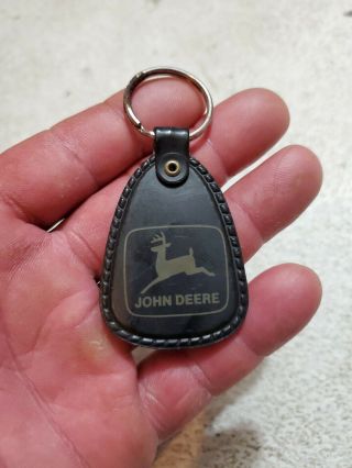 John Deere Advertising Key Chain Fob Tag Dog Ear Black Vintage Usa