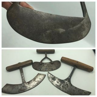 4 Vintage Antique Metal Kitchen Food Chopper Tool Knife Blade Cutter Curved