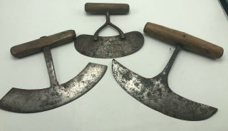 3 Vintage Antique Metal Kitchen Food Chopper Tool Knife Blade Cutter Curved