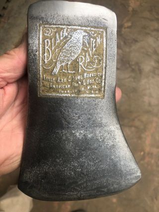 Vintage Embossed 3 1/2 Lb.  Kelly Black Raven Single Bit Axe Head.