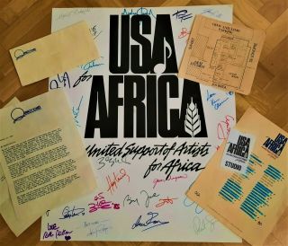 We Are The World Signed Poster Bob Dylan Springsteen Michael Jackson Autograph