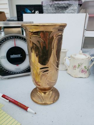 Vintage Swetye Gold Salem Ohio Vase 22k Gold Plating On Exterior Finish 8.  5 "