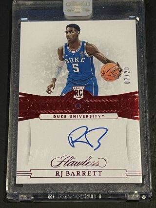 Rj Barrett Rookie On - Card Auto 2019 Flawless Collegiate Ruby Parallel 7/20 Rare